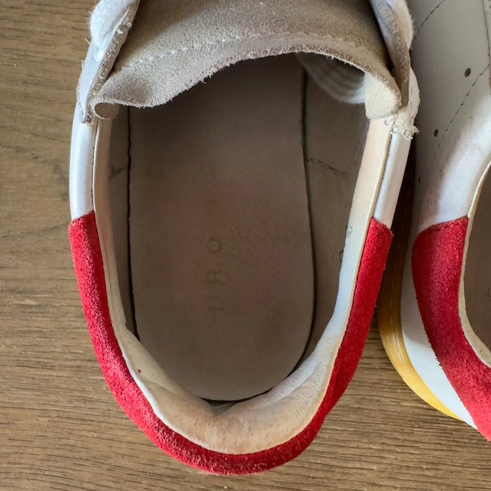 IRO Prissy‎ Leather Sneakers-Red Suede Trim-Low Top Lace Up Rubber Sole-Size 38